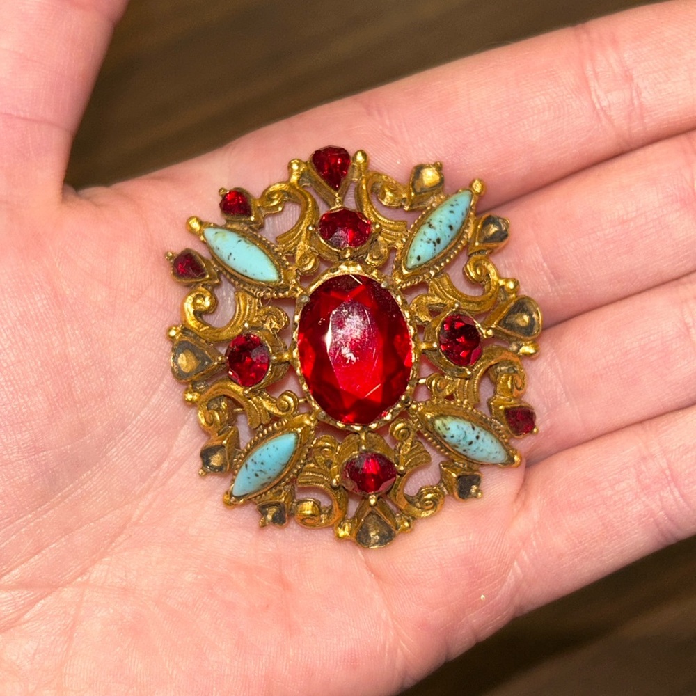 FLORENZA Vintage Goldtone Brooch MISSING STONES